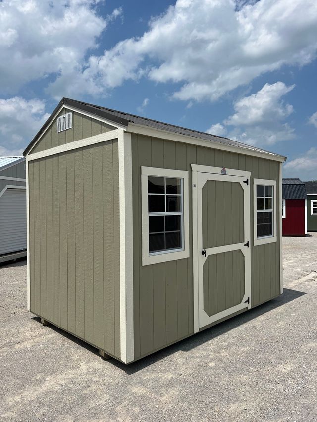 Shop the 10x16 Side Lofted Barn with light gray siding